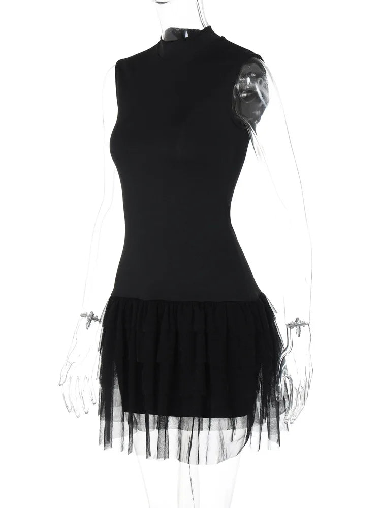 Black Fringe Stylish Tank Mini Dress