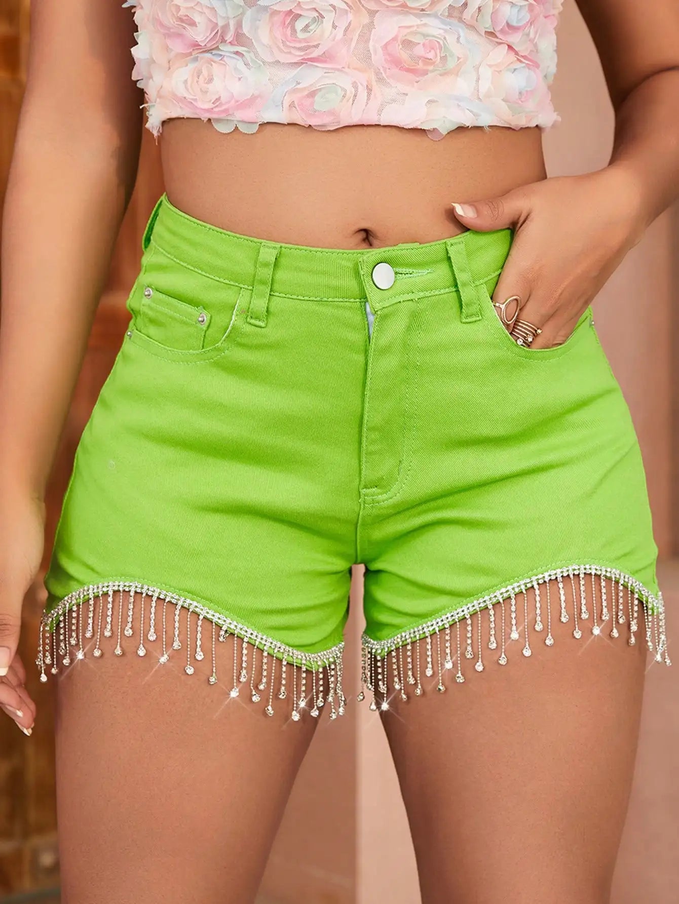 Cosybreezee - Street Chic Rhinestone Tassel Denim Shorts