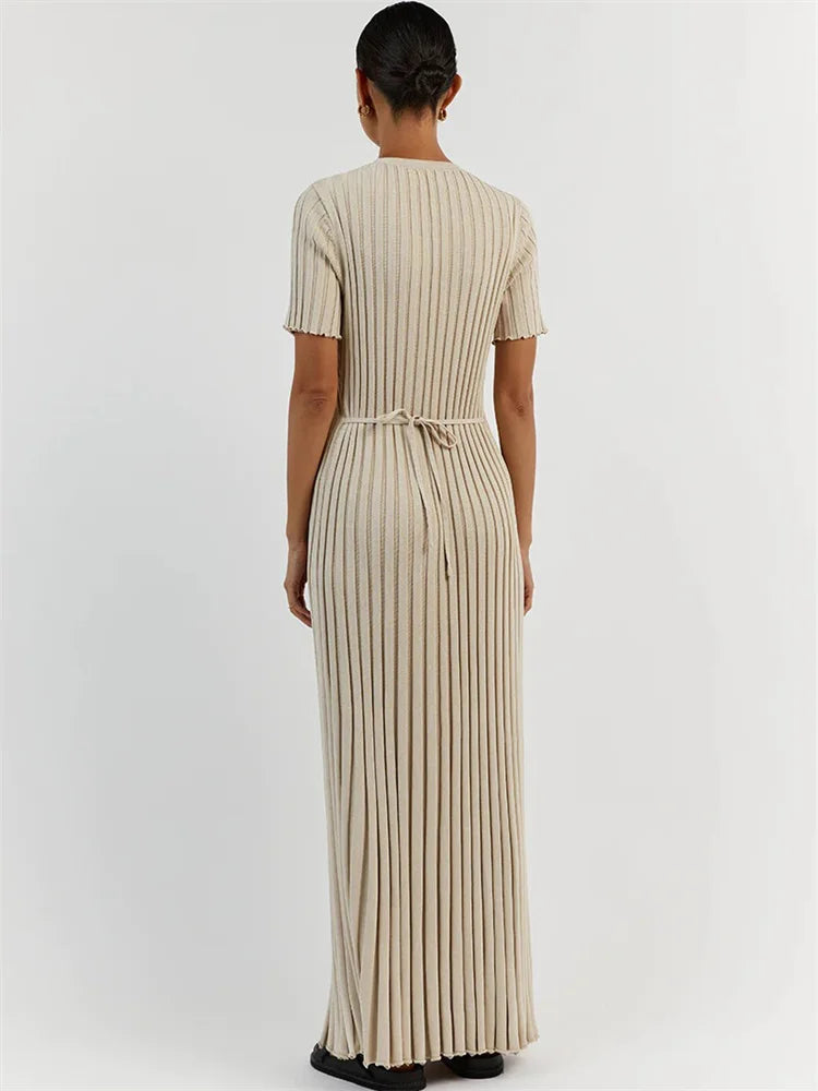 Ribbed Short Stylish Sleeve Maxi Dress&nbsp;