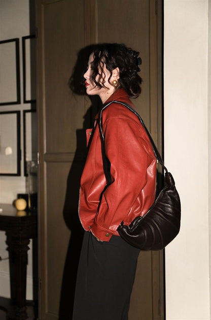 Red Faux Stylish Leather Jacket