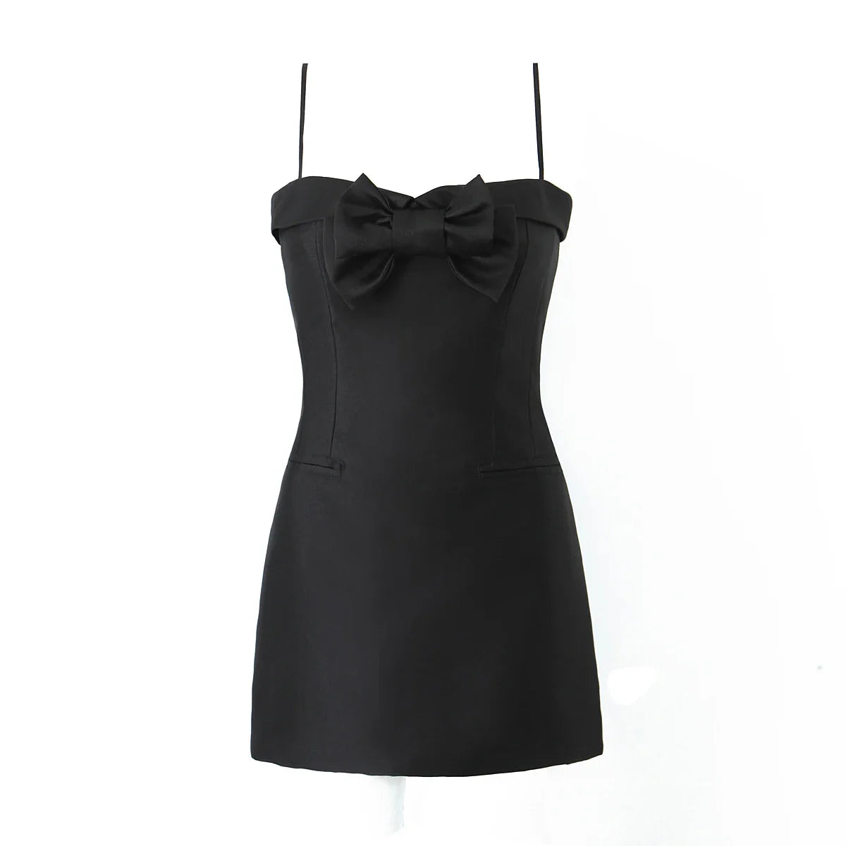 Satin Strap 3D Charming Bow Solid Mini Dress