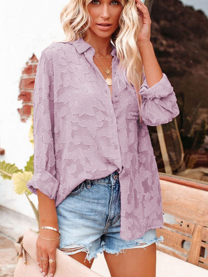 with Spring Blouse - Cotton Top Neckline Blouse Women's Colors Candy and Long 2024 Turn-down Elegant Sleeves