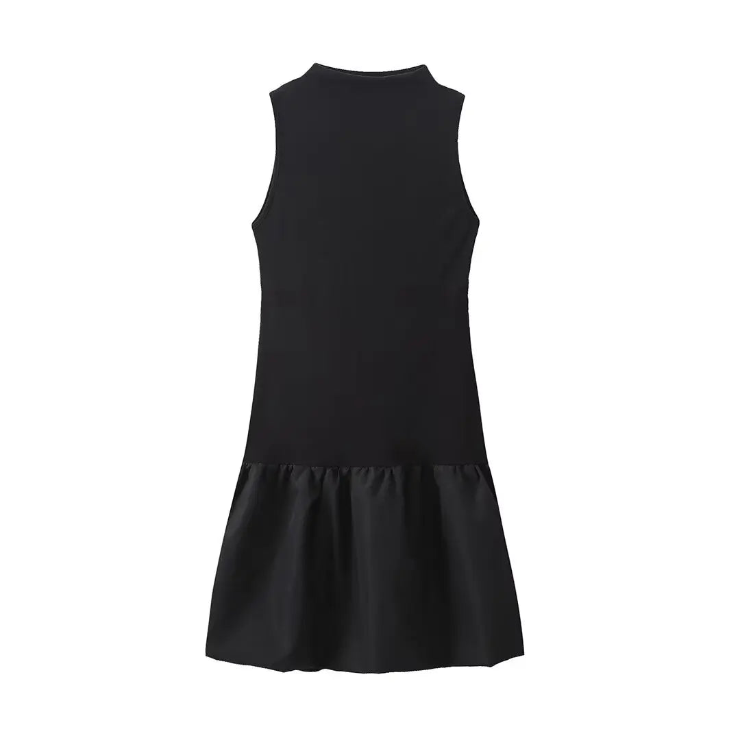 Black Mock Neck Charming Puff Skirt Mini Dress