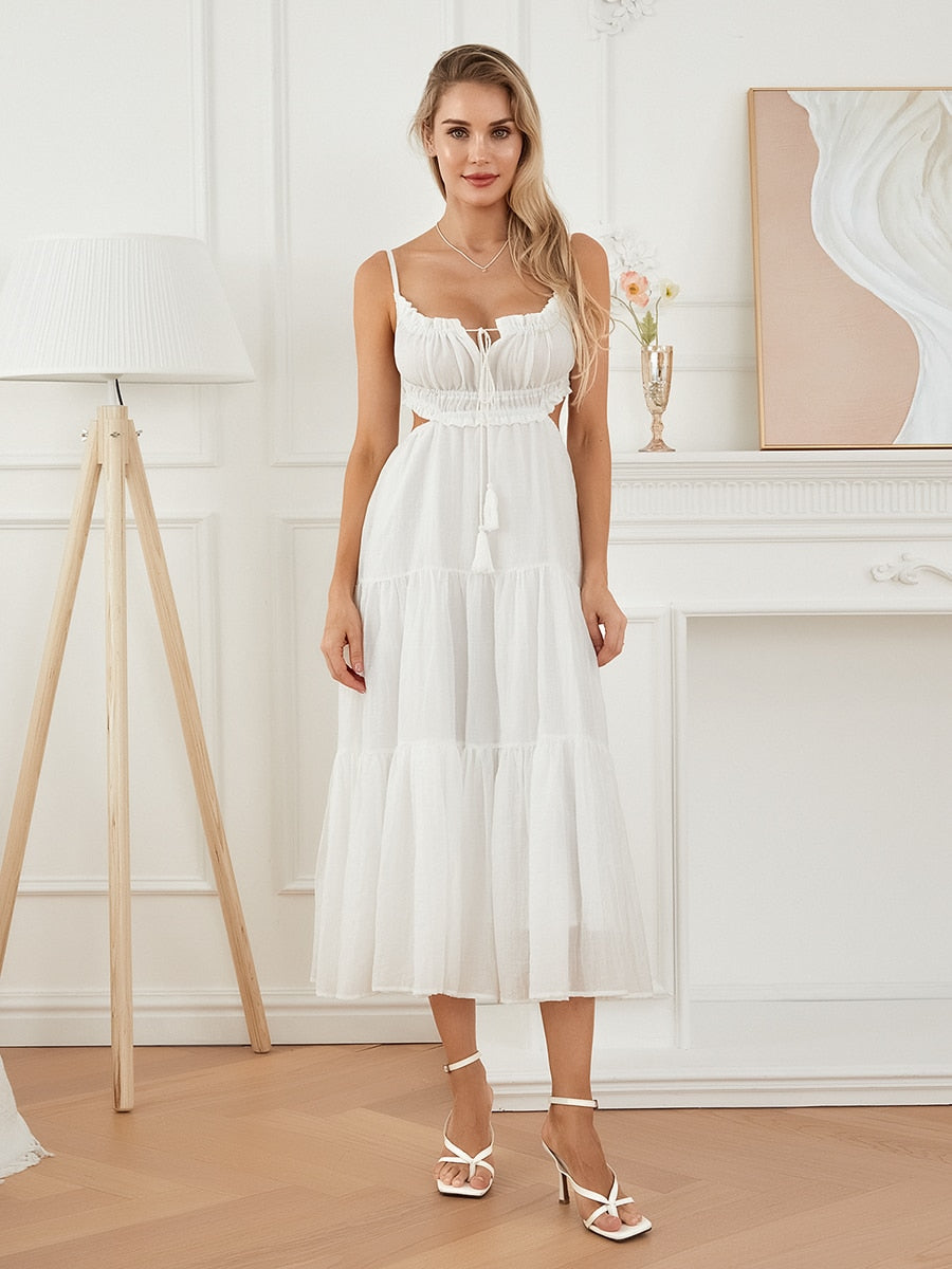 Ruched Tie-Up Stylish Strappy Maxi Dress