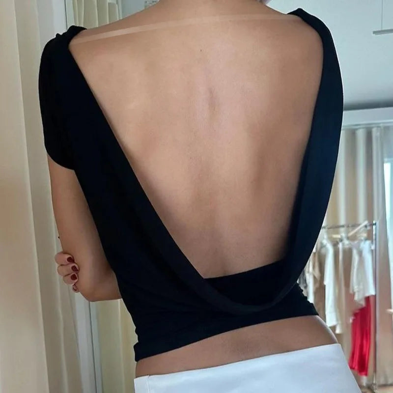 Black Short Stylish Sleeve Backless Top