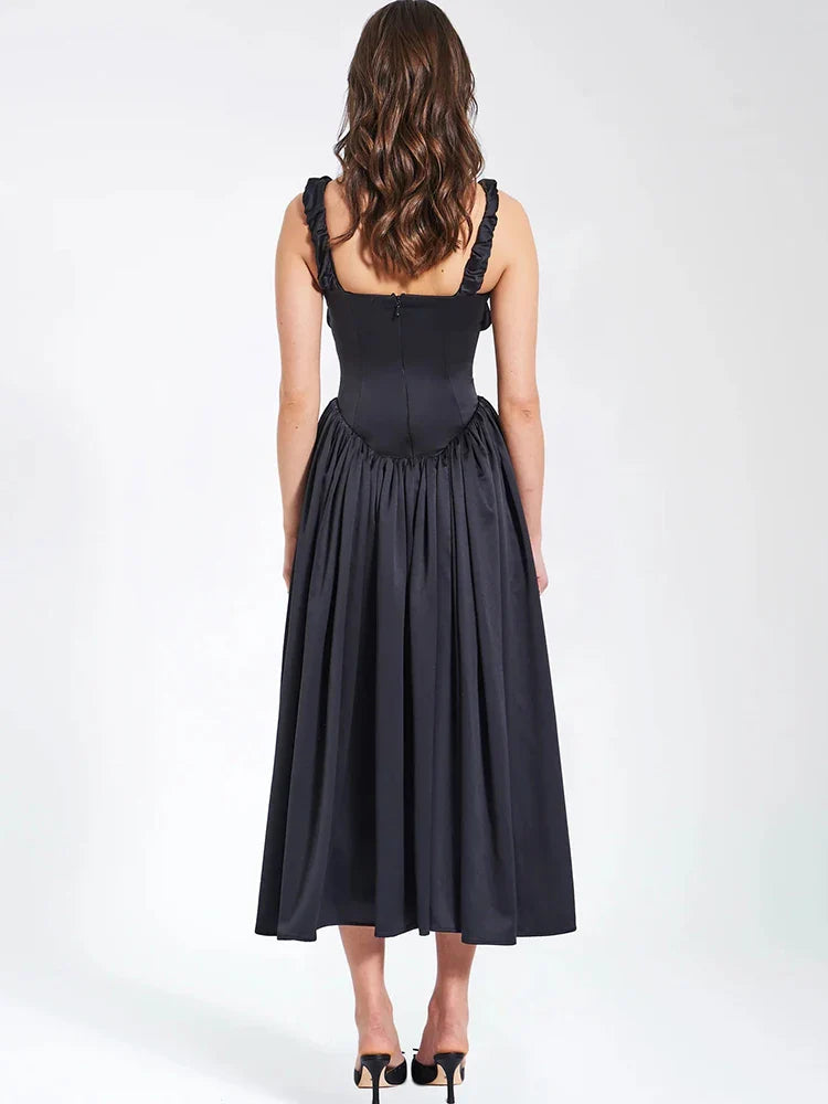 Ruched Strap Stylish Frill Maxi Dress