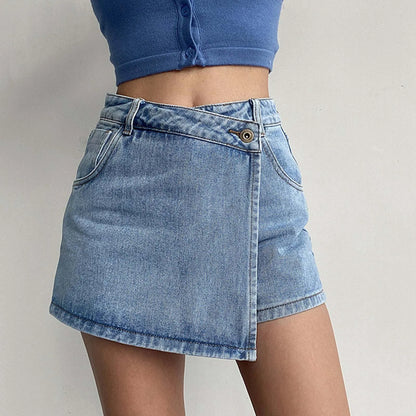 Cosybreezee - High Waist A-Line Denim Skirt Shorts