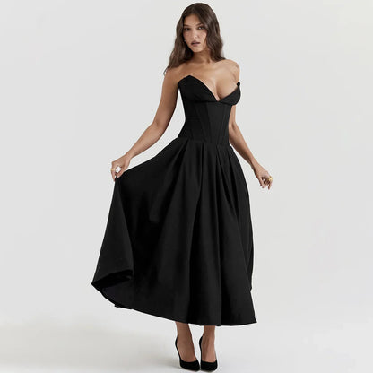 Adriana Midi A-Line Charming Strapless Corset Dress