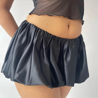 Satin Puff Low Charming Waist Mini Skirt