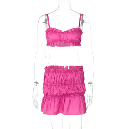 Ruched Satin Bralette Charming And Mini Skirt Set