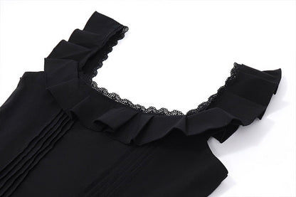 Black Corset Square Neck Graceful Frill Strap Mini Dress