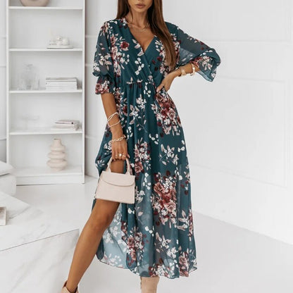 Sexy V Neck Ruffle Modern Sleeves Lace Up Wrap Dress