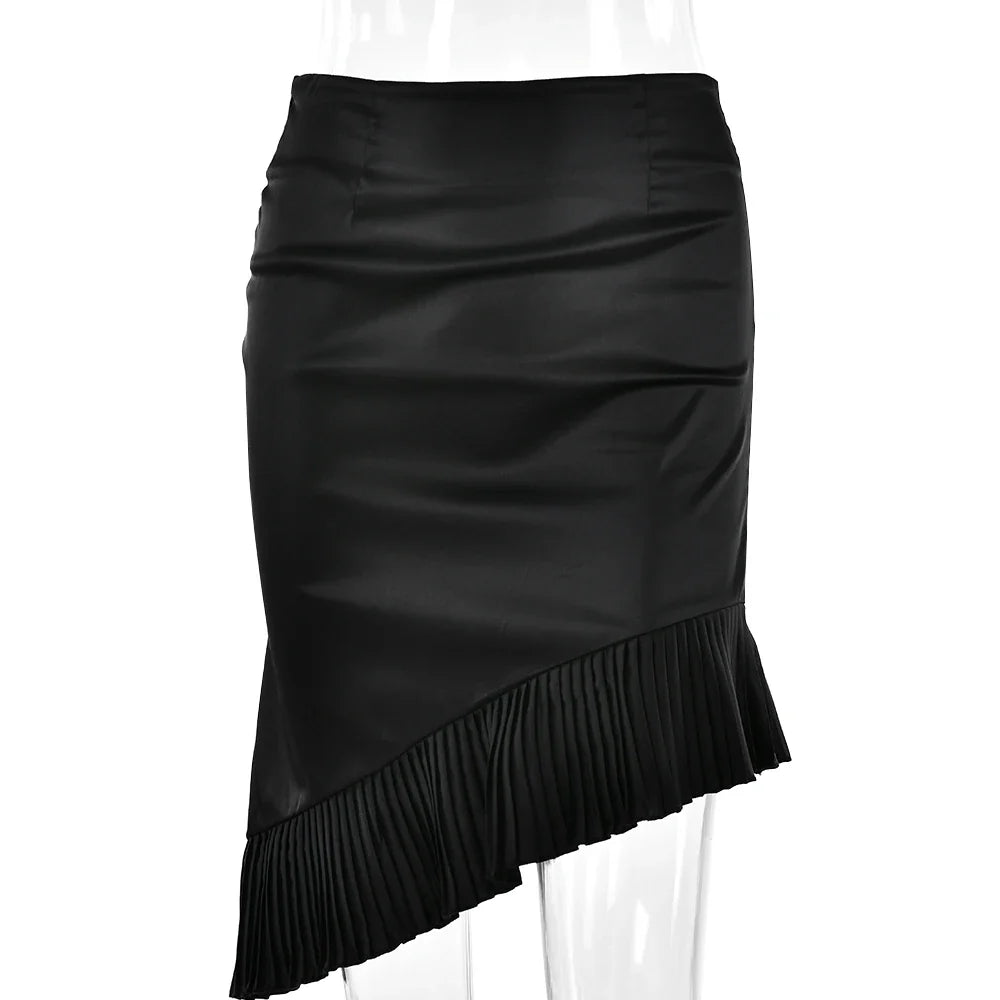 Satin Pleated Stylish Trim Midi Skirt