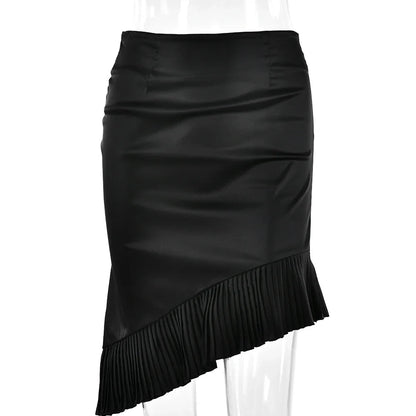 Satin Pleated Stylish Trim Midi Skirt