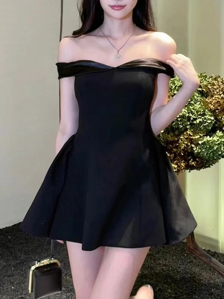 Satin Contrast Stylish Off-shoulder Mini Dress