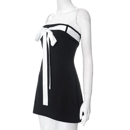 Black Tube White Charming Bow Mini Dress