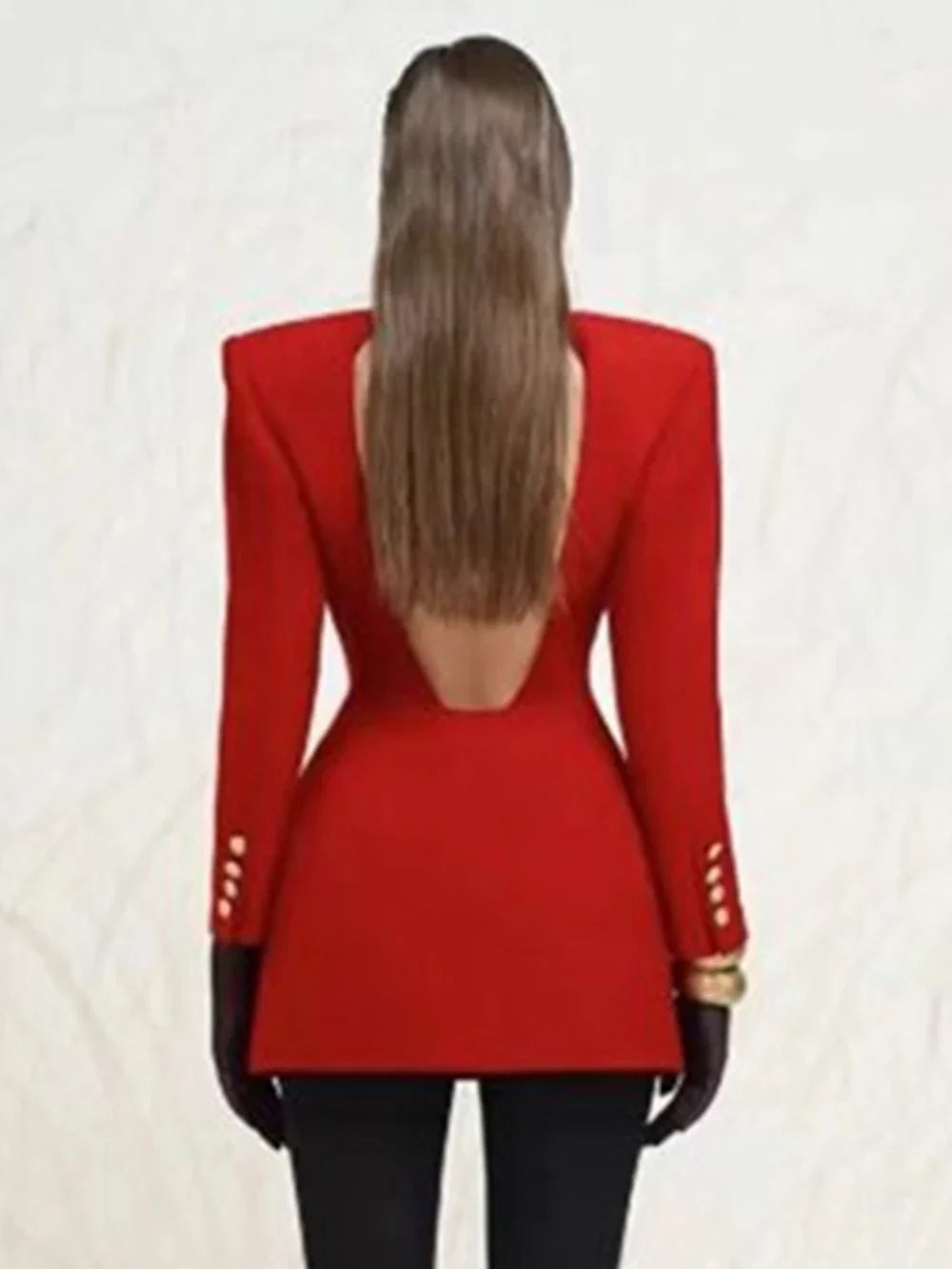 Red Sequin Collar Charming Open Back Blazer Dress