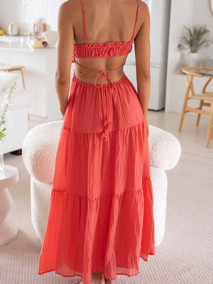 Ruched Tie-Up Stylish Strappy Maxi Dress