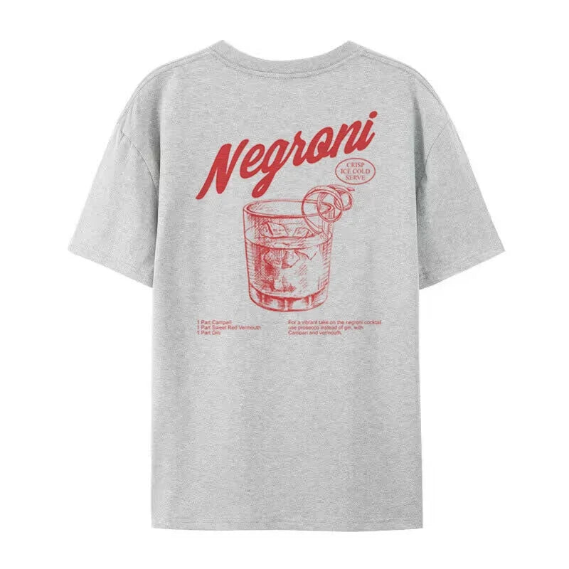 Negroni Back Print Charming Retro Style T-Shirts