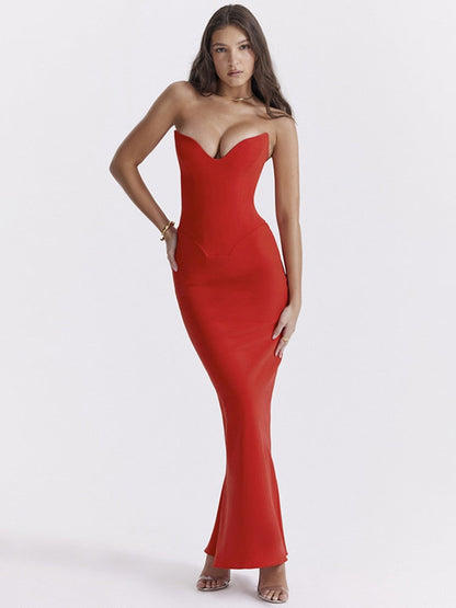 Bodycon - Off-Shoulder Fishbone Party Gown Club for Strapless Elegant Full-Length Women Night Gown