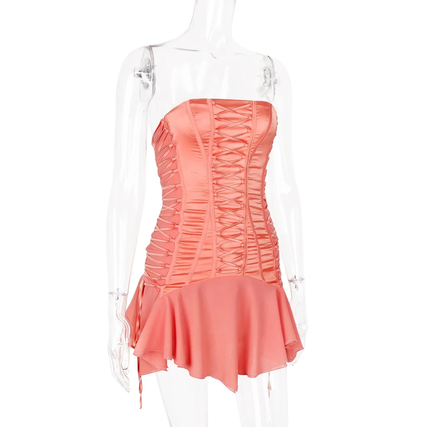 Satin Lace Up Charming Bandage Strapless Mini Dress