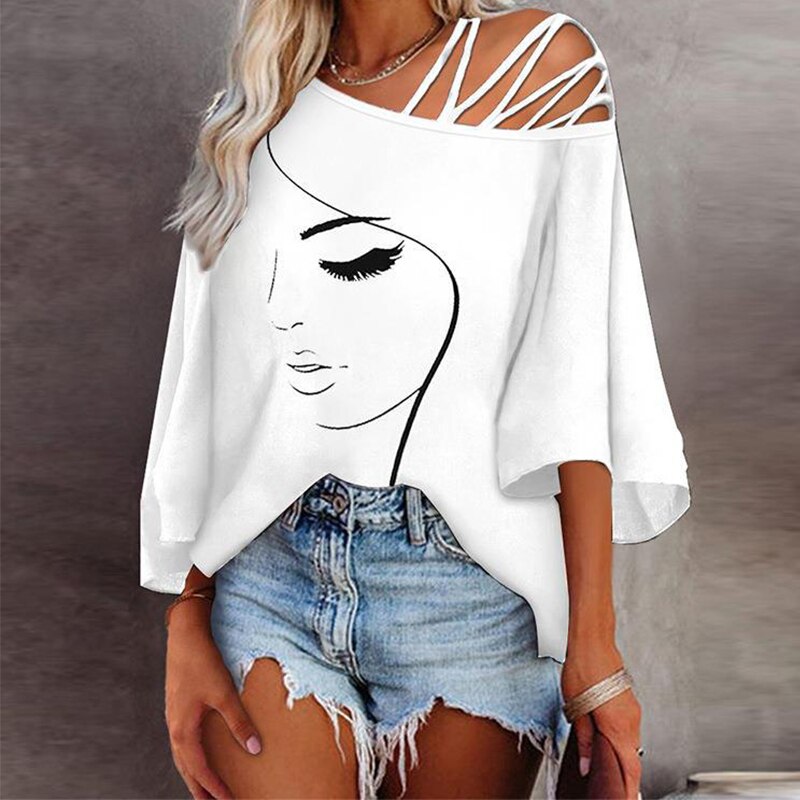 Abstract Skew Women Bandage Design and Blouse Neckline with Tee Detail