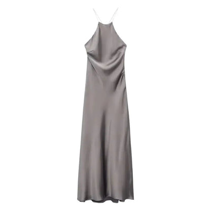 Satin Halter Stylish Backless Maxi Dress