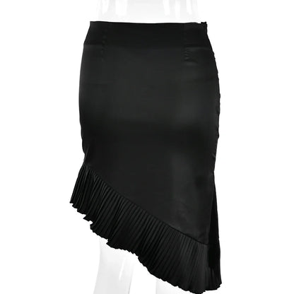 Satin Pleated Stylish Trim Midi Skirt