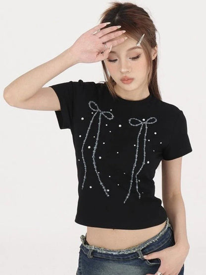 Black Bow Stylish Print Tee