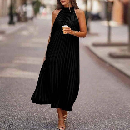 Sleeveless Party Spring/Summer Lady Dresses Fashion Elegant Casual Bohemian Loose Coastal Folded O Neck Women Gown Long Dresses