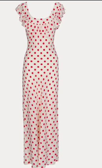 Red Polka Dot Charming Off Shoulder Maxi Dress