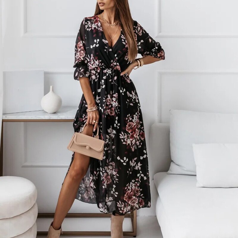 Sexy V Neck Ruffle Modern Sleeves Lace Up Wrap Dress