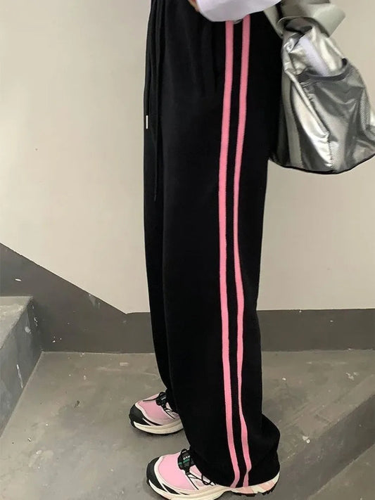 Black Sweatpants Stylish With Pink Stripes