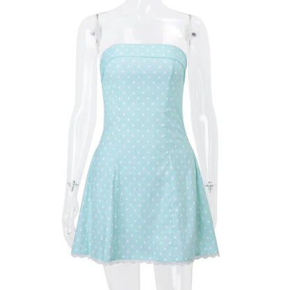 Blue Strapless Polka Charming Dot Mini Dress