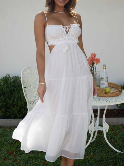 Ruched Tie-Up Stylish Strappy Maxi Dress