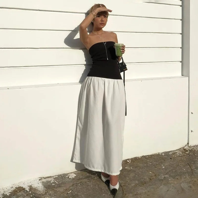 Black And White Charming Colorblock Tube Maxi Dress