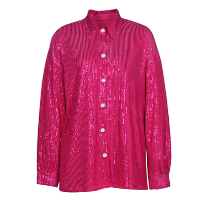 Top Sequin Blouse Sparkly and Pants Women Party Blouse Set Suit Two-Piece for - Outfit