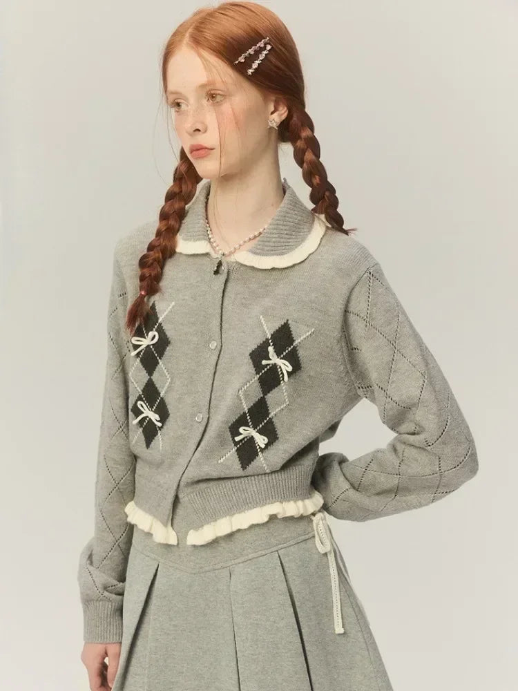 Argyle Collar Stylish Buttoned Knitted Cardigan