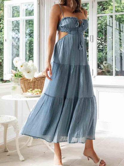 Ruched Tie-Up Stylish Strappy Maxi Dress