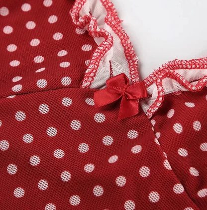 Red Polka-dot Stylish Mesh Cami Top