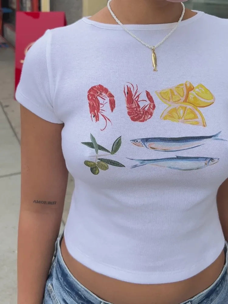 Seafood Graphic Stylish Crop Top