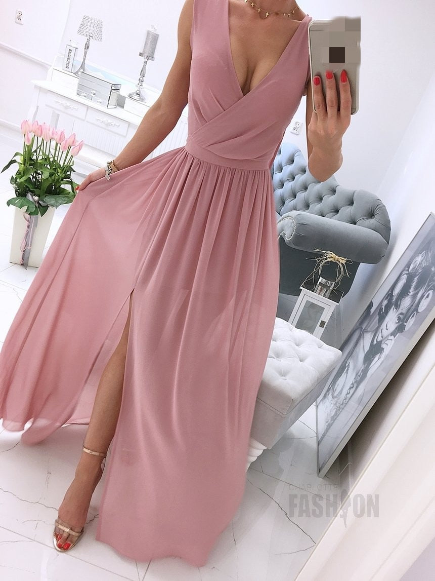 V-neck Evening Fashion Party for Elegant - Split Gown Warm-Season with Women's Side Gown Clubwear