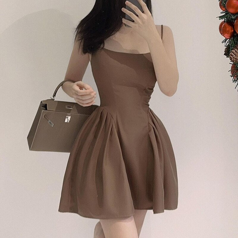 Basic Slim Slash Trendy Neck Sleeveless Mini Dresses