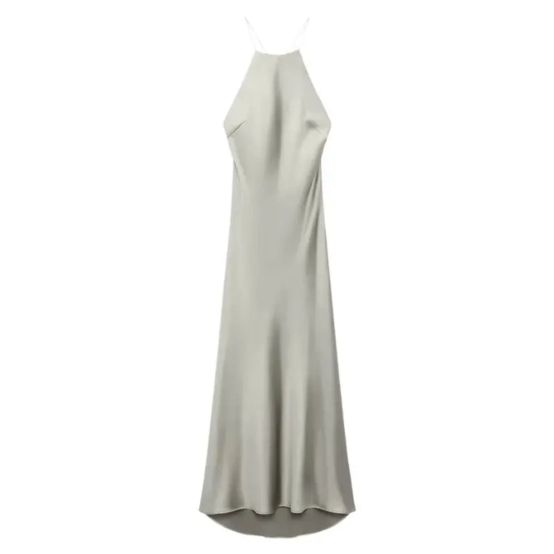 Satin Halter Stylish Backless Maxi Dress