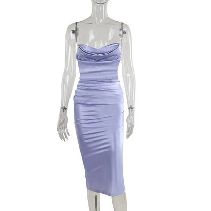 Purple Satin Corset Charming Tube Bodycon Midi Dress