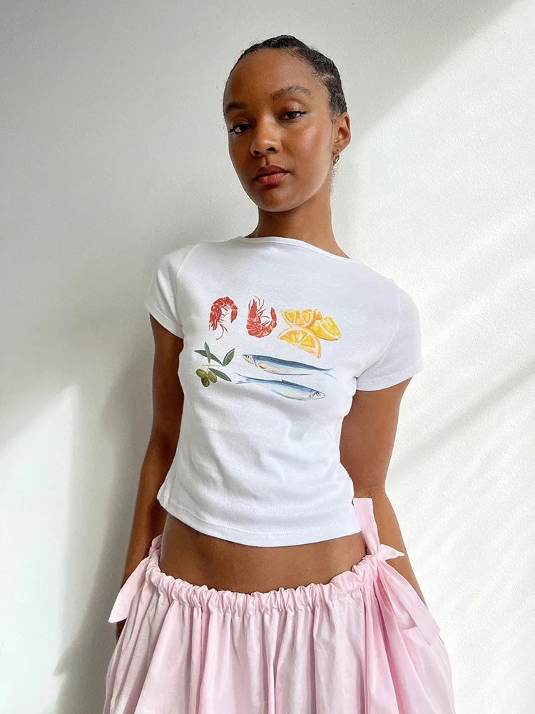 Seafood Graphic Stylish Crop Top