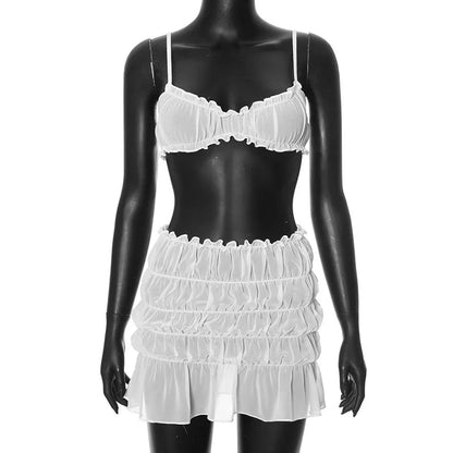 Ruched Bralette And Charming Mini Skirt Set