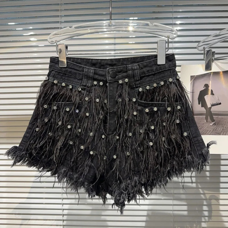 Cosybreezee - Beaded Beauty Tassel Denim Shorts