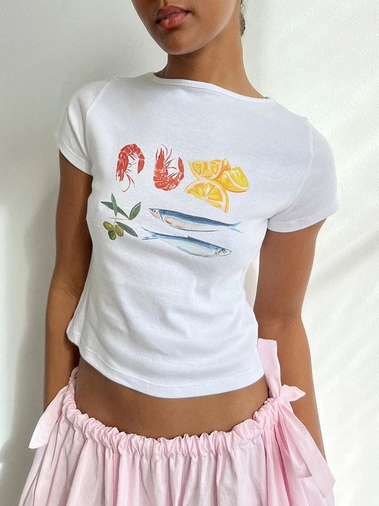 Seafood Graphic Stylish Crop Top