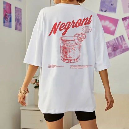 Negroni Back Print Charming Retro Style T-Shirts